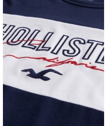 Hollister Navy And White Block Logo Graphic Tee
